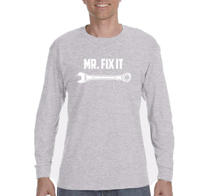 Free Shipping Men's Mr. Fix It Wrench Car Dad Father's Day Long Sleeve T-Shirt Funny Birthday Gift Husband Grandpa Grandfather Tee