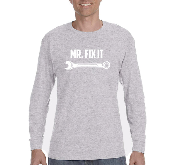 Free Shipping Men's Mr. Fix It Wrench Car Dad Father's Day Long Sleeve T-Shirt Funny Birthday Gift Husband Grandpa Grandfather Tee
