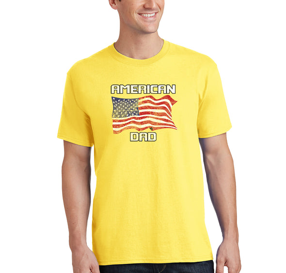 Free Shipping Men's American Dad Flag USA Father's Day Crewneck Short Sleeve T-Shirt Funny Birthday Gift Husband Grandpa Grandfather Tee