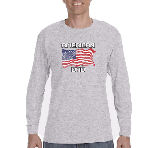 Free Shipping Men's American Dad Flag USA Father's Day Long Sleeve T-Shirt Funny Birthday Gift Husband Grandpa Grandfather Tee