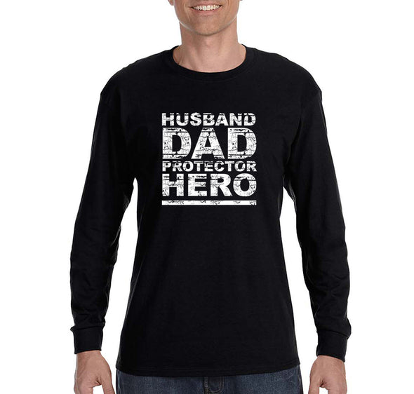 Free Shipping Men's Husband Dad Protector Hero Father's Day Long Sleeve T-Shirt Funny Birthday Gift Grandpa Grandfather Tee