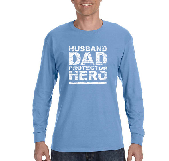 Free Shipping Men's Husband Dad Protector Hero Father's Day Long Sleeve T-Shirt Funny Birthday Gift Grandpa Grandfather Tee