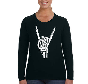 XtraFly Apparel Women's Tee Halloween Skeleton Devil Horn Rock Fun Party Vampire Gift Longsleeve T-Shirt