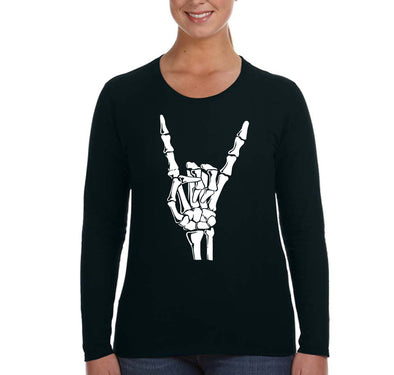 XtraFly Apparel Women's Tee Halloween Skeleton Devil Horn Rock Fun Party Vampire Gift Longsleeve T-Shirt