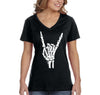 XtraFly Apparel Women's Halloween Skeleton Devil Horn Rock Party Fall Trick or Treat Gift V-neck T-shirt