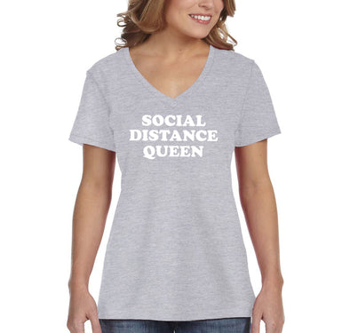 XtraFly Apparel Women's Social Distance Queen Quarantine Social Distancing V-neck T-shirt