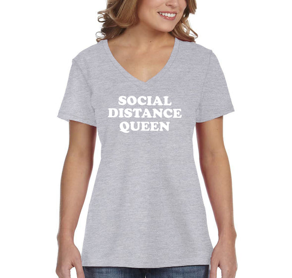 XtraFly Apparel Women's Social Distance Queen Quarantine Social Distancing V-neck T-shirt