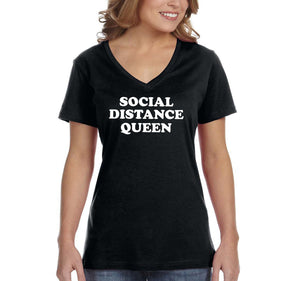 XtraFly Apparel Women's Social Distance Queen Quarantine Social Distancing V-neck T-shirt