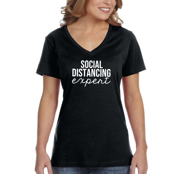 XtraFly Apparel Women's Social Distancing Expert Quarantine Social Distance V-neck T-shirt