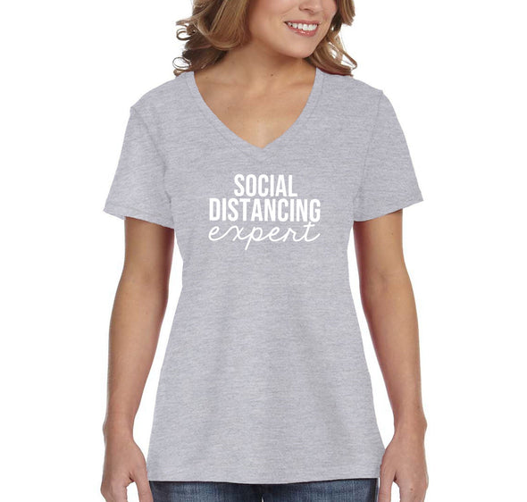 XtraFly Apparel Women's Social Distancing Expert Quarantine Social Distance V-neck T-shirt