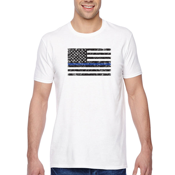 XtraFly Apparel Blue Line Police USA Flag Shirt Lives Matter Tee Gift Men's Crewneck T-shirt