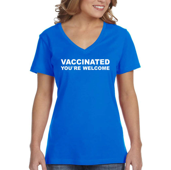 XtraFly Apparel Women&#39;s Vaccinated You&#39;re Welcome Vaxx Science V-neck T-shirt