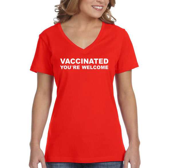 XtraFly Apparel Women&#39;s Vaccinated You&#39;re Welcome Vaxx Science V-neck T-shirt