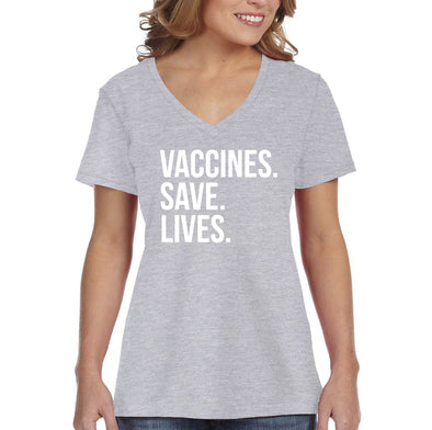 XtraFly Apparel Women&#39;s Vaccinated Vaccines Save Lives Vaxx Science V-neck T-shirt