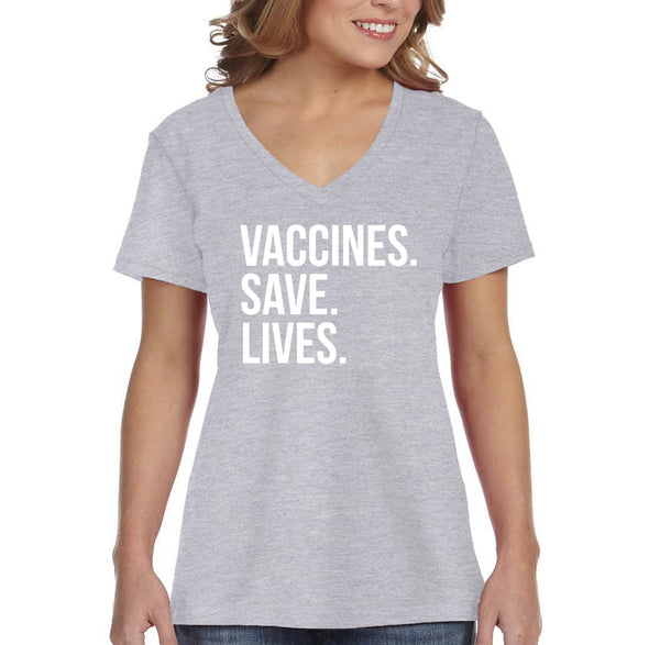 XtraFly Apparel Women&#39;s Vaccinated Vaccines Save Lives Vaxx Science V-neck T-shirt