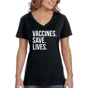XtraFly Apparel Women&#39;s Vaccinated Vaccines Save Lives Vaxx Science V-neck T-shirt