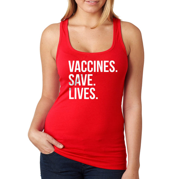 XtraFly Apparel Women&#39;s Vaccinated Vaccines Save Lives Vaxx Science Racerback