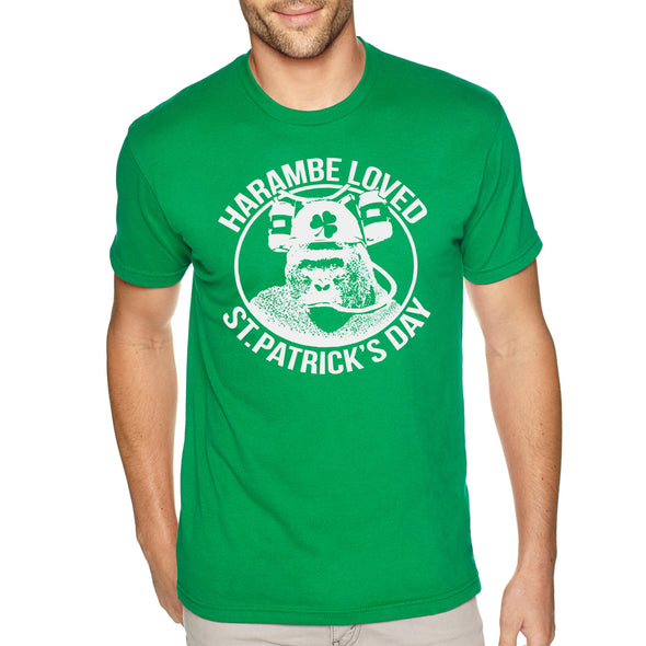 XtraFly Apparel Men&#39;s Tee Harambe Loved St. Patrick&#39;s Day Irish Saint Paddy Drunk Beer Lucky Clover Shamrock Crewneck T-shirt