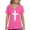 XtraFly Apparel Women&#39;s Cross Crucifix Religious Jesus Christ God Church Christian Catholic Bible Faith Protestant V-neck T-shirt