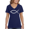 XtraFly Apparel Women&#39;s Fish Religious Bible Jesus Christ God Cross Crucifix Faith Christian Catholic Protestant Church V-neck T-shirt