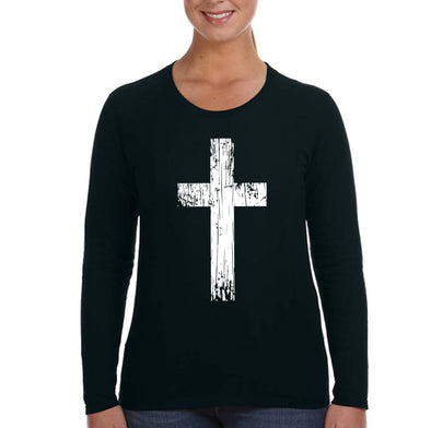 XtraFly Apparel Women&#39;s Cross Crucifix Religious Jesus Christ God Church Christian Catholic Bible Faith Protestant Long Sleeve T-Shirt