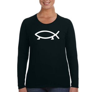 XtraFly Apparel Women&#39;s Anthropology Walking Fish Darwin Evolution Theory Atheist Science Agnostic Heretic Heathen Long Sleeve T-Shirt