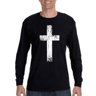 XtraFly Apparel Men&#39;s Cross Crucifix Religious Jesus Christ God Church Christian Catholic Bible Faith Protestant Long Sleeve T-Shirt
