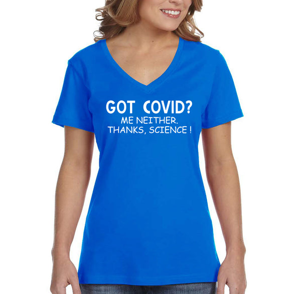 XtraFly Apparel Women&#39;s Vaccinated Vaxx Thanks Science V-neck T-shirt