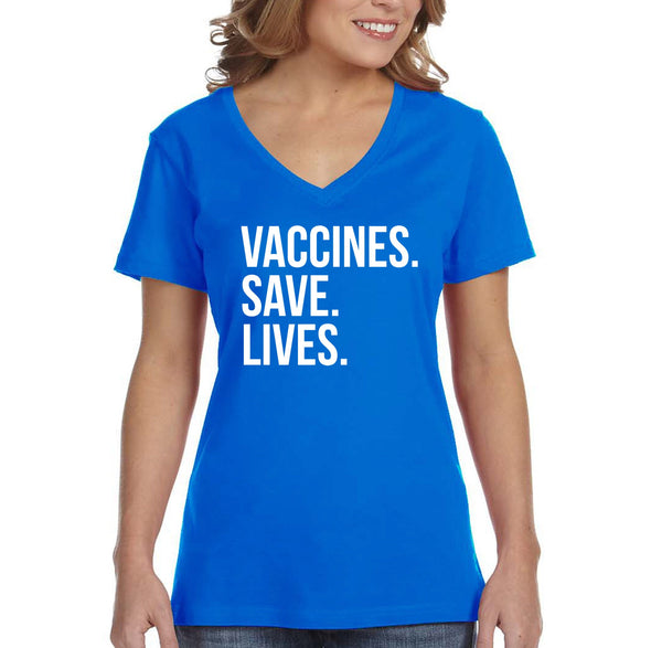 XtraFly Apparel Women&#39;s Vaccinated Vaccines Save Lives Vaxx Science V-neck T-shirt