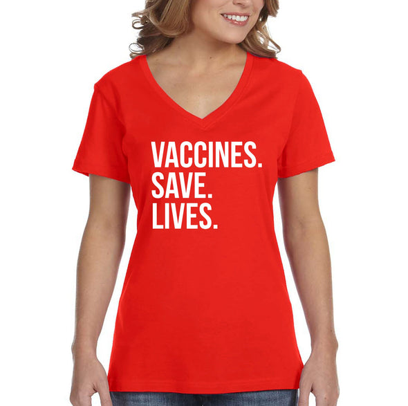 XtraFly Apparel Women&#39;s Vaccinated Vaccines Save Lives Vaxx Science V-neck T-shirt