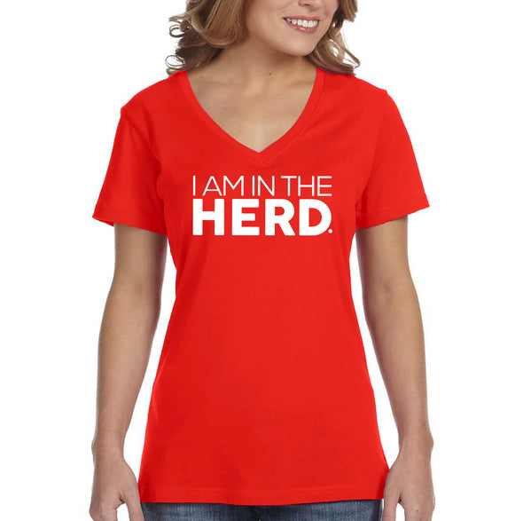 XtraFly Apparel Women&#39;s I Am in the Herd Vaccinated Vaxx Science V-neck T-shirt