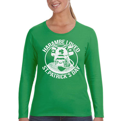 XtraFly Apparel Women&#39;s Harambe Loved St. Patrick&#39;s Day Irish Saint Paddy Drunk Beer Lucky Clover Shamrock Long Sleeve T-Shirt