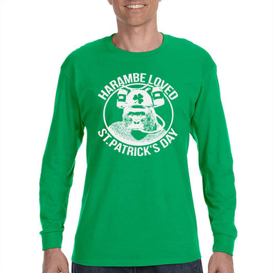 XtraFly Apparel Men&#39;s Harambe Loved St. Patrick&#39;s Day Irish Saint Paddy Drunk Beer Lucky Clover Shamrock Long Sleeve T-Shirt