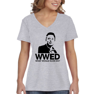 XtraFly Apparel Women&#39;s What Would Elon Do Musk Aerospace Engineer Nerd Geek Rocket Space Ship Force Mars Moon Alien Science V-neck T-shirt