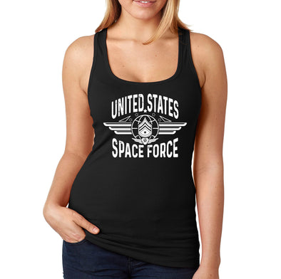 XtraFly Apparel Women&#39;s United States Space Force Guardian Astronaut Military Army Navy Galaxy Rocket Mars Moon Alien UFO Science Racerback