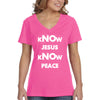 XtraFly Apparel Women&#39;s Know Jesus Peace Faith Religious Christ God Christian Catholic Protestant Church Cross Bible V-neck T-shirt