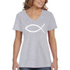 XtraFly Apparel Women&#39;s Fish Religious Bible Jesus Christ God Cross Crucifix Faith Christian Catholic Protestant Church V-neck T-shirt