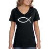 XtraFly Apparel Women&#39;s Fish Religious Bible Jesus Christ God Cross Crucifix Faith Christian Catholic Protestant Church V-neck T-shirt