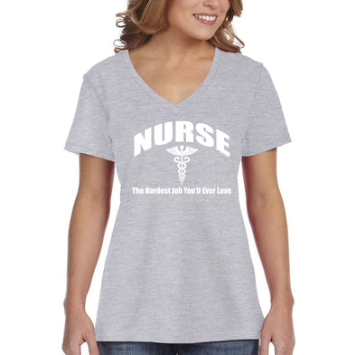 XtraFly Apparel Women&#39;s Nurse RN Essential Health Care Worker Vaccine Hospital Hero Medical Medicine V-neck T-shirt