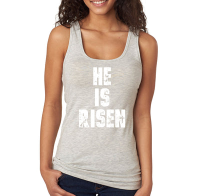 XtraFly Apparel Women&#39;s He is Risen Jesus Christ God Faith Religious Christian Catholic Church Cross Bible Racerback