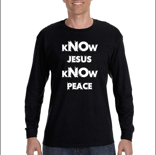 XtraFly Apparel Men&#39;s Know Jesus Peace Faith Religious Christ God Christian Catholic Protestant Church Cross Bible Long Sleeve T-Shirt