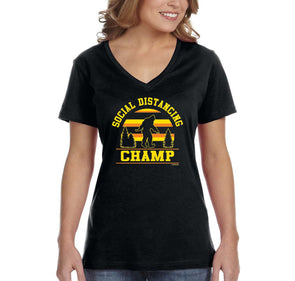 XtraFly Apparel Women's Social Distancing Champ Quarantine Bigfoot Sasquatch Yeti Distance V-neck T-shirt
