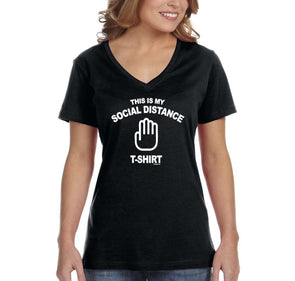 XtraFly Apparel Women&#39;s My Social Distance Shirt Quarantine Distancing Expert Stop Hand V-neck T-shirt