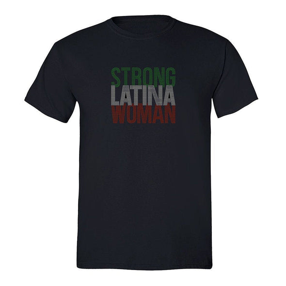 XtraFly Apparel Men&#39;s Tee Strong Latina Woman Sequin Rhinestone Latino Latinx Hispanic Mexican Heritage Feminist Female Crewneck T-shirt