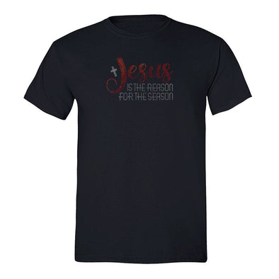 XtraFly Apparel Men&#39;s Tee Jesus is Reason for Season Sequin Rhinestone Cross Crucifix Christ God Christian Faith Holiday Crewneck T-shirt