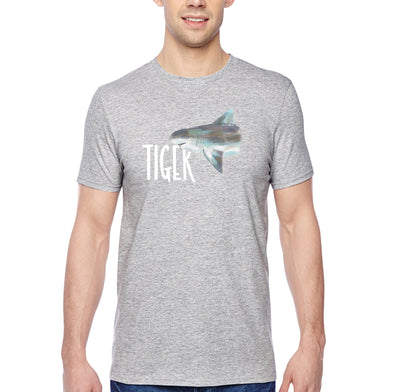 XtraFly Apparel Men&#39;s Tee Tiger Shark Great White Hammer Head Mako Blue Fish Fishing Ocean Sea Swimming Fisherman Beach Crewneck T-shirt