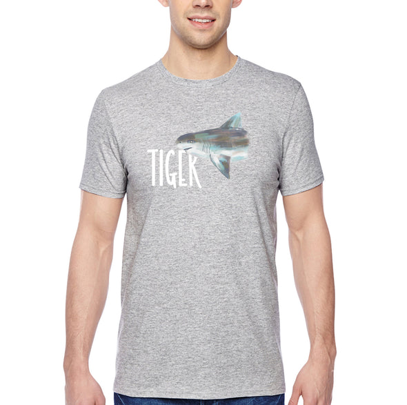 XtraFly Apparel Men&#39;s Tee Tiger Shark Great White Hammer Head Mako Blue Fish Fishing Ocean Sea Swimming Fisherman Beach Crewneck T-shirt