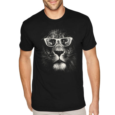XtraFly Apparel Men&#39;s Tee Lion Glasses Wild Animal Zoo Jungle Tiger Wildlife Africa African Cat Safari Nerd Geek Crewneck T-shirt