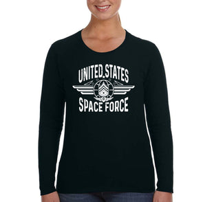 XtraFly Apparel Women&#39;s United States Space Force Guardian Astronaut Military Army Navy Galaxy Rocket Mars Moon Alien Long Sleeve T-Shirt