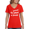 XtraFly Apparel Women&#39;s Present is Female Feminist President Kamala Harris AOC RBG Hillary Clinton Obama Warren Malala V-neck T-shirt